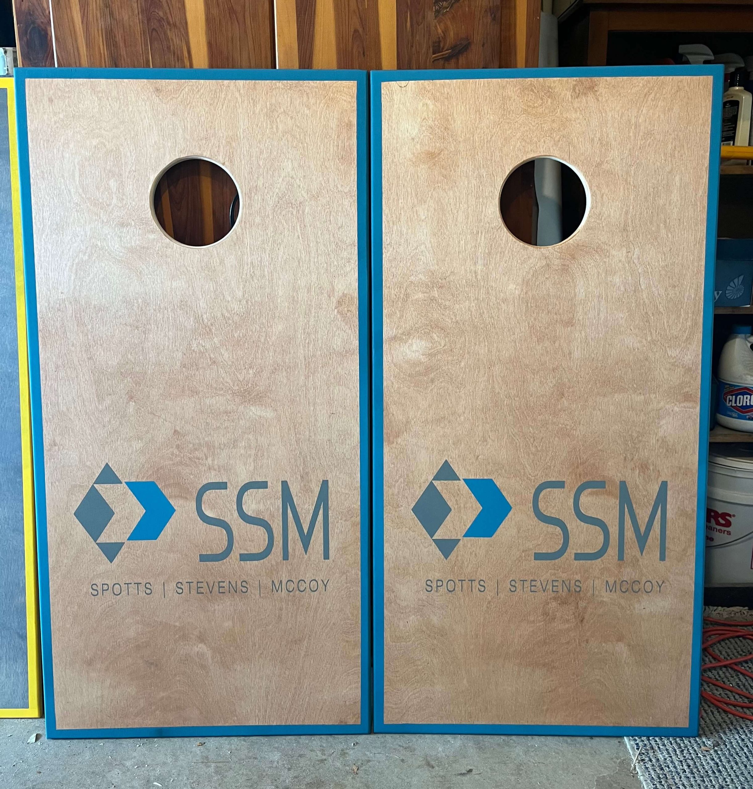 spotts stevens and mccoy sponsored cornhole boards