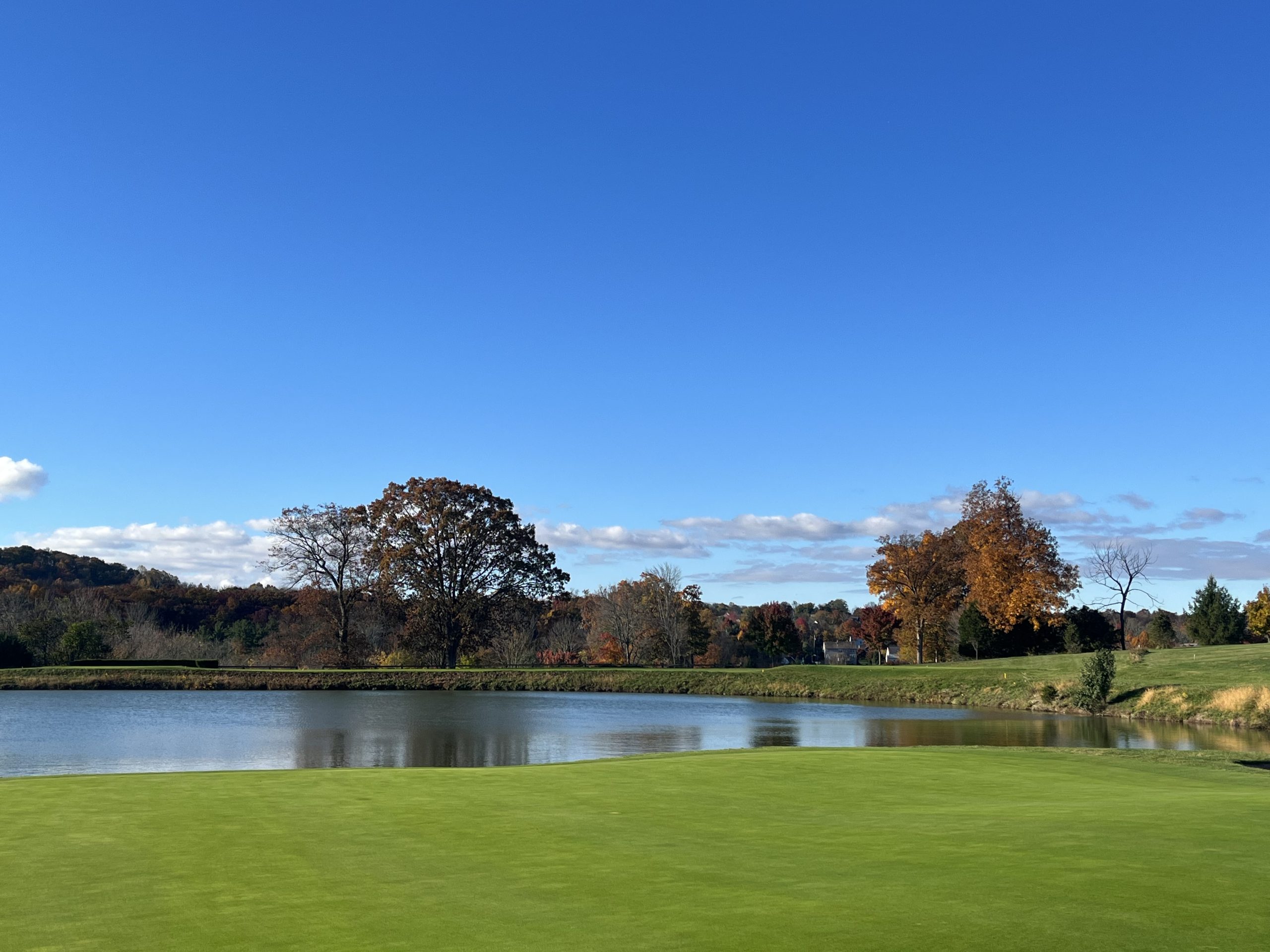 autumn sky over a park by a lake